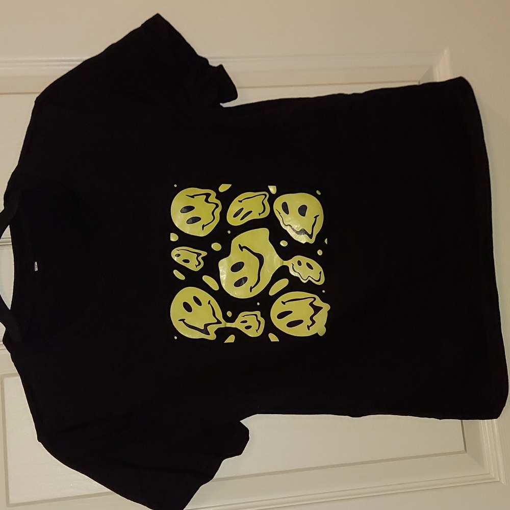 Yellow Emoji Smiley Face Print Tee Small